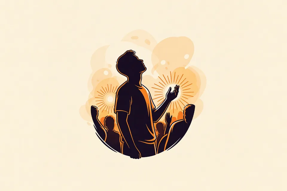 A silhouette of a performer on stage, backlit by warm lights, with one hand raised. The background is dark with soft haze, evoking an intimate concert atmosphere.